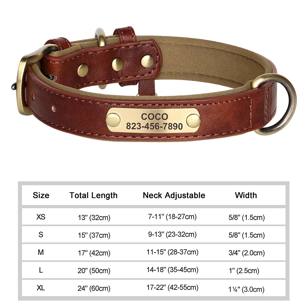 Personalized Customized Leather ID Nameplate Dog Collar Soft Padded Dogs Collars Free Engraving Name for Small Medium Large Dogs Beauty World Shop
