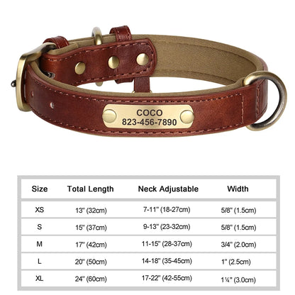 Personalized Customized Leather ID Nameplate Dog Collar Soft Padded Dogs Collars Free Engraving Name for Small Medium Large Dogs Beauty World Shop