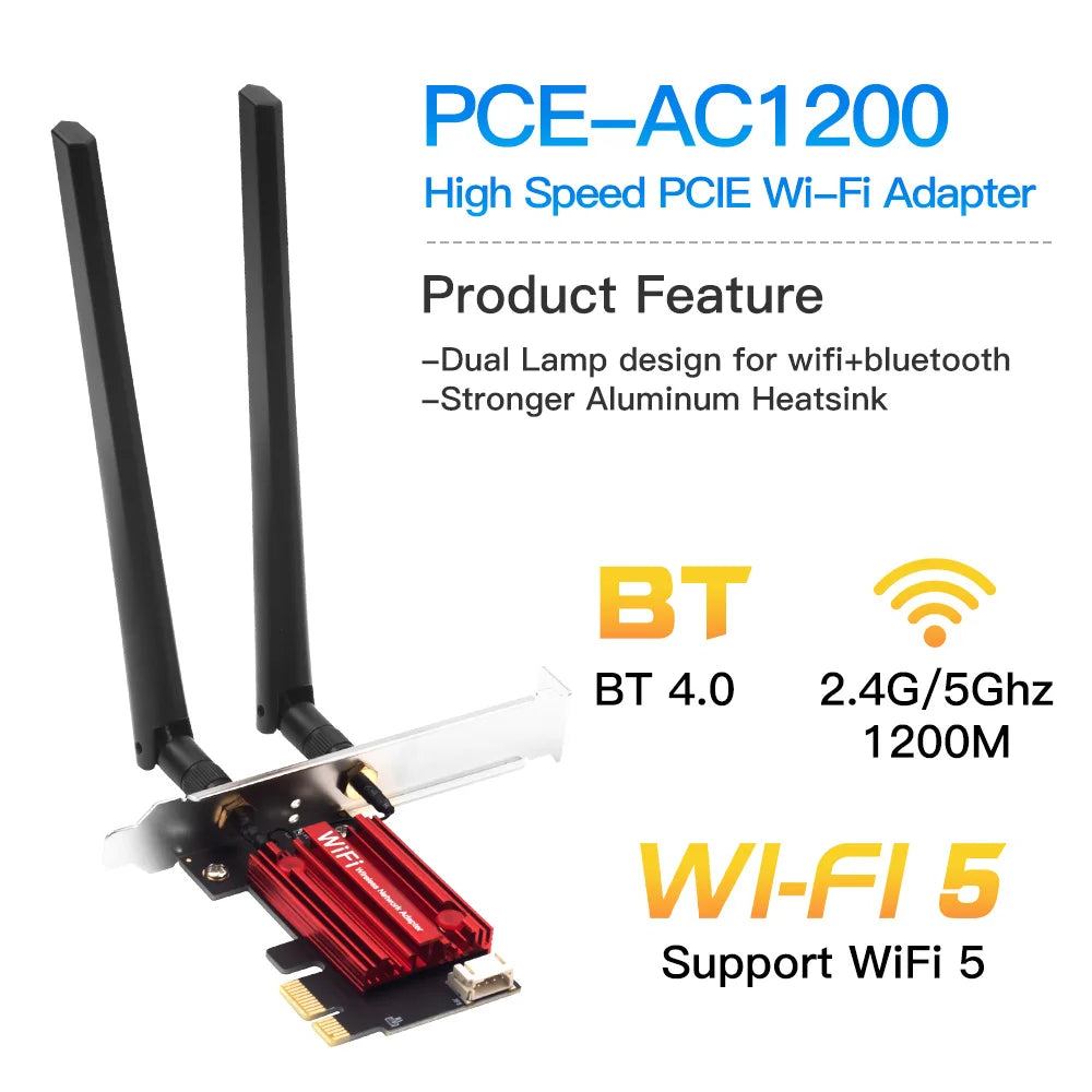 FENVI WiFi 5 PCI-E Wireless Adapter AC1200 Network Card Dual Band 2.4G/5GHz 802.11AC For Bluetooth 4.0 Desktop Windows 7/8/10/11 Beauty World Shop