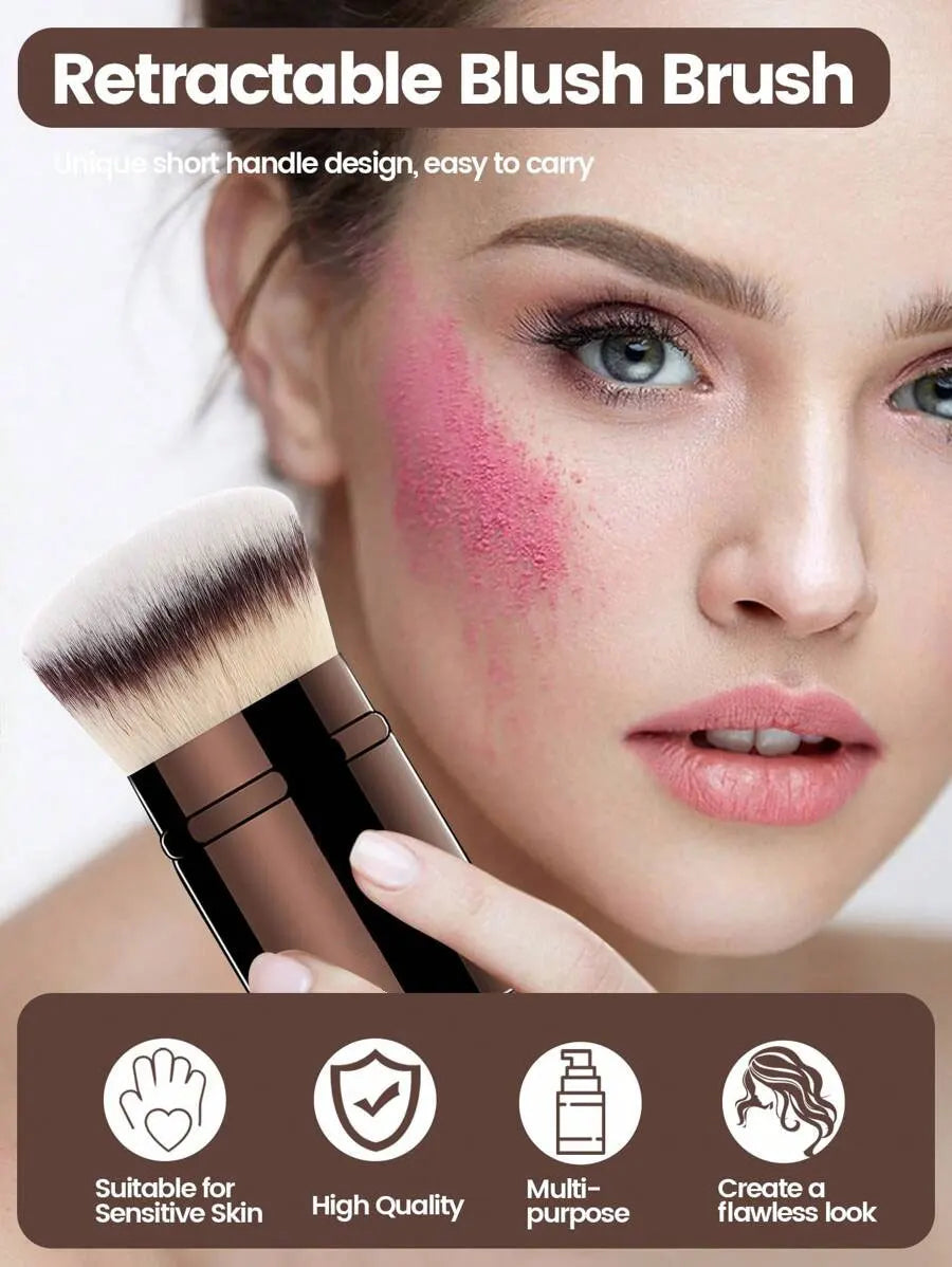 1pc Professional Face Retractable Makeup Brush,Blush Brush Foundation Brush Loose Powder Brush Synthetic Hair Ultra-Soft Doundat Beauty World Shop