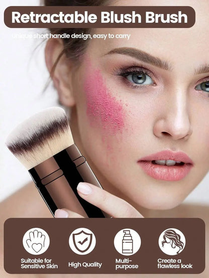 1pc Professional Face Retractable Makeup Brush,Blush Brush Foundation Brush Loose Powder Brush Synthetic Hair Ultra-Soft Doundat Beauty World Shop