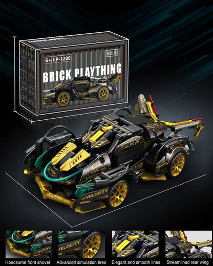 2026 Hot Building Block Racing Car V12 Building Block Car Black and Gold Accessories Fine Desktop Wooden Model Car Birthday Gift Beauty World Shop