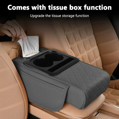 Auto Center Console Armrest Cushion With 2 Cup Holder PU Leather Armrest Pad Portable Car Amrest Pillow Cover Height Pad Beauty World Shop
