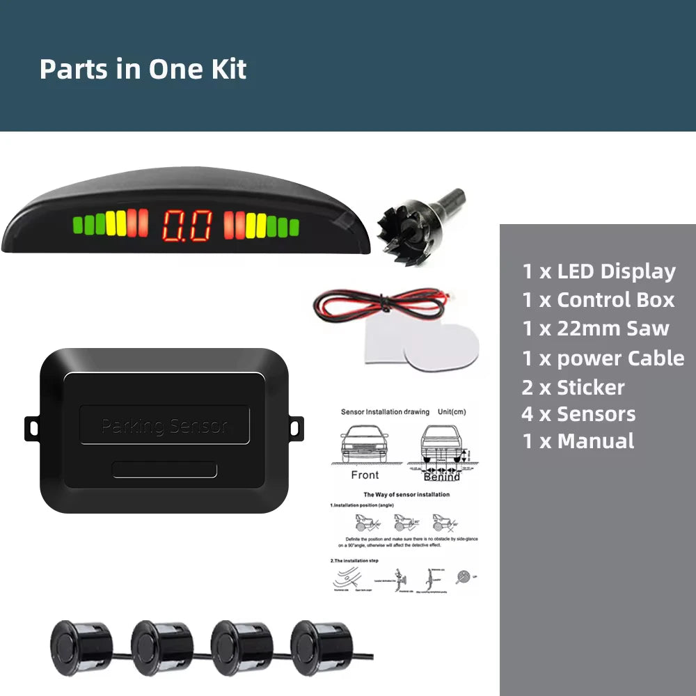 Hippcron Car LED Parking Sensor Kit 4 Sensors 22mm Reverse Radar Sound Alert Indicator System 8 Colors Beauty World Shop