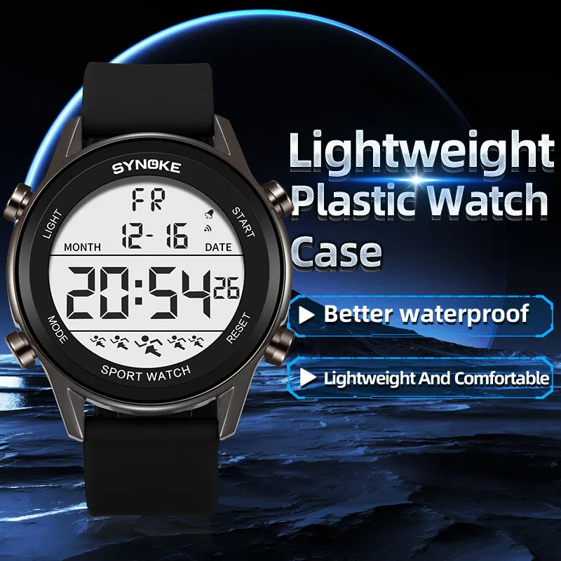 SYNOKE Men Outdoor Sports Multifunctional Waterproof Large Screen Display Luminous LED Digital For Men Fashion Silicon Watch Beauty World Shop