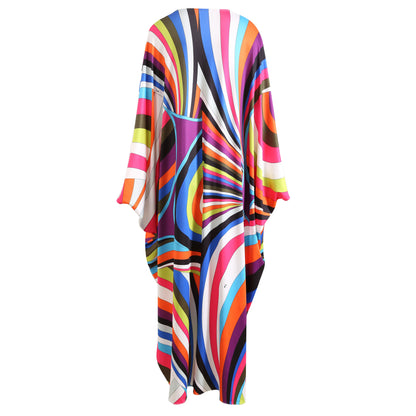 Fashion 2024 Spring Summer New Style Bohemia Casual Dresses O-Neck Batwing Sleeve Striped Printed Irregularity Loose Dress Beauty World Shop