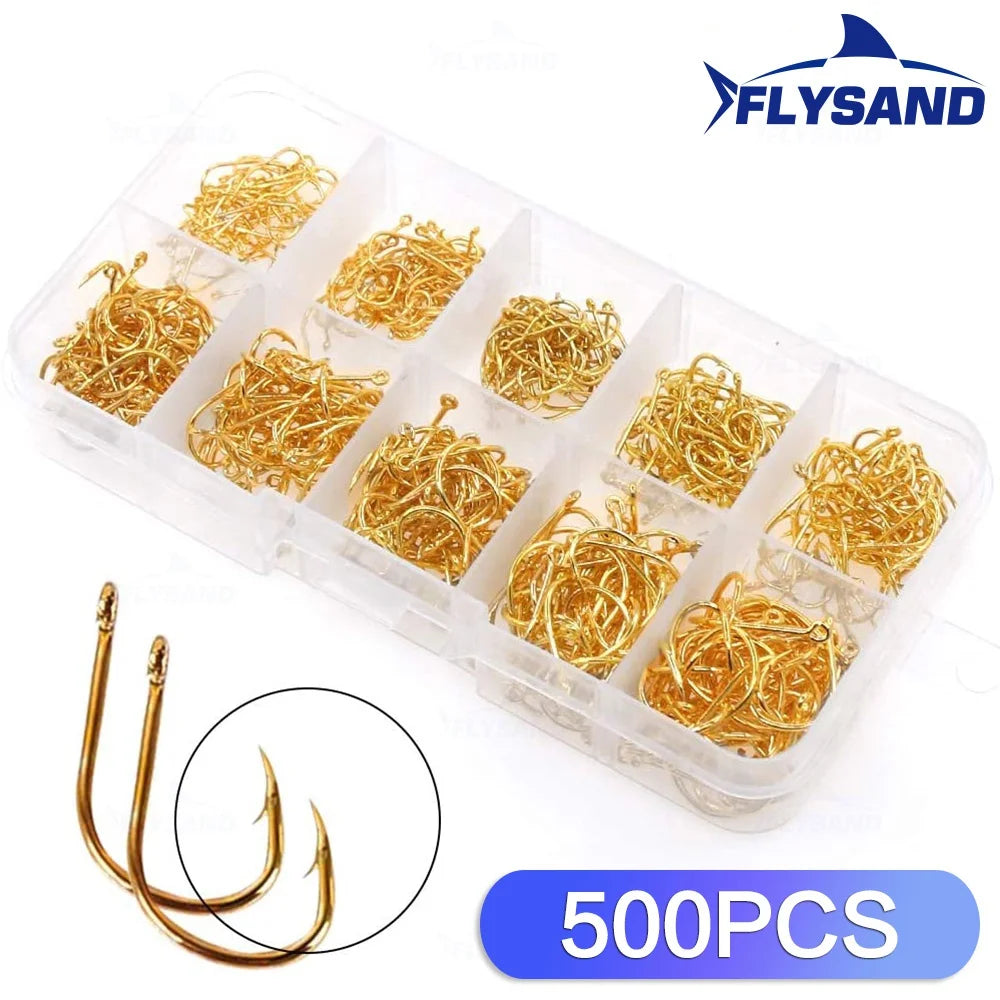 FLYSAND 100pcs/500pcs High Carbon Steel Fishing hooks Mixed Size Barbed jig hook Carp Fishing Jig Head Fly fishing Accessories Beauty World Shop