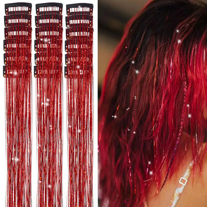 20 Inch Glitter Tinsel Hair Extensions with Clips In, 6Pcs/Set Synthetic Clip in Sparkle Fairy Hair Accessories for Women Kids Beauty World Shop