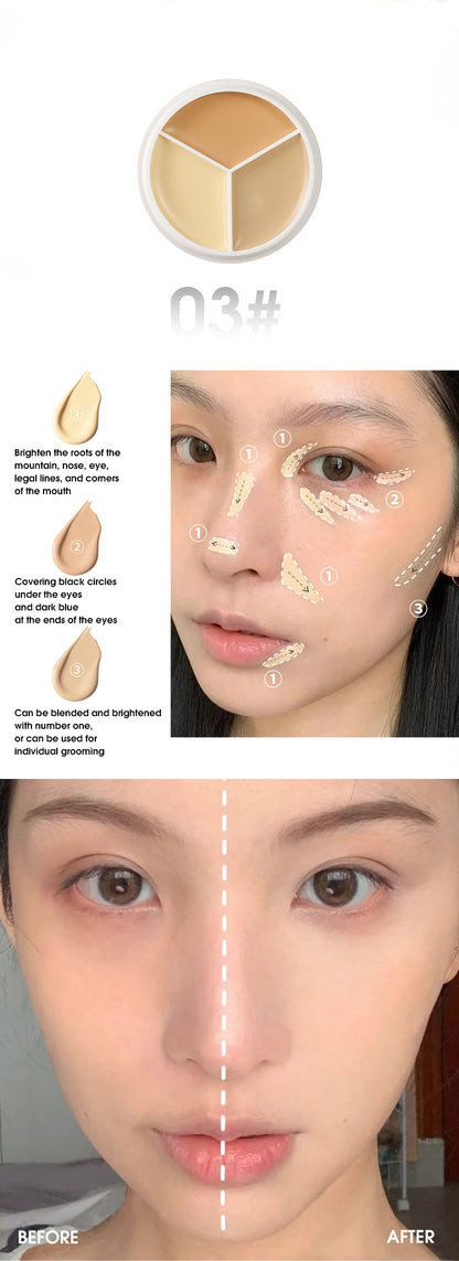 XIXI Pure Holding Makeup Three Color Concealer Spot Acne Print Repair Foundation Dark circles are not easy to stick powder Beauty World Shop