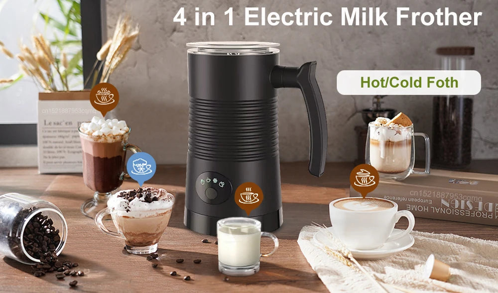 Electric Milk Frother Automatic Rotary Foamer for Coffee Cappuccino Latte 4 in 1 Hot and Cold Foam Maker Milk Frother Foamer Beauty World Shop