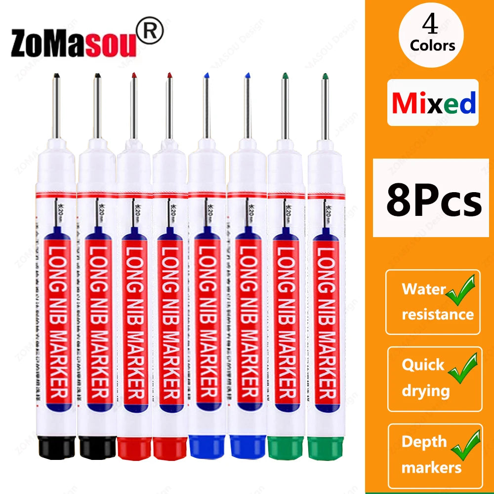 1-100Pcs 2cm Waterproof Long Head Markers Deep Hole Marker Pen for Metal Carpenter Red/Black/Blue/Green Ink Woodworking Tools Beauty World Shop