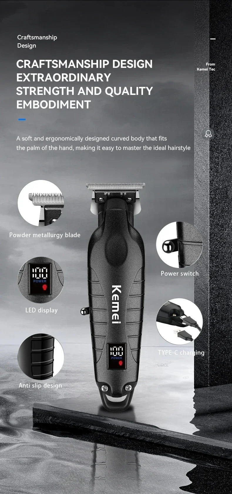 Kemei KM-2293 Hair Cutting Machine Professional Rechargeable Barber Hair Clippers Electric Hair Trimmers Cordless for Men Kemei Beauty Trend Shop
