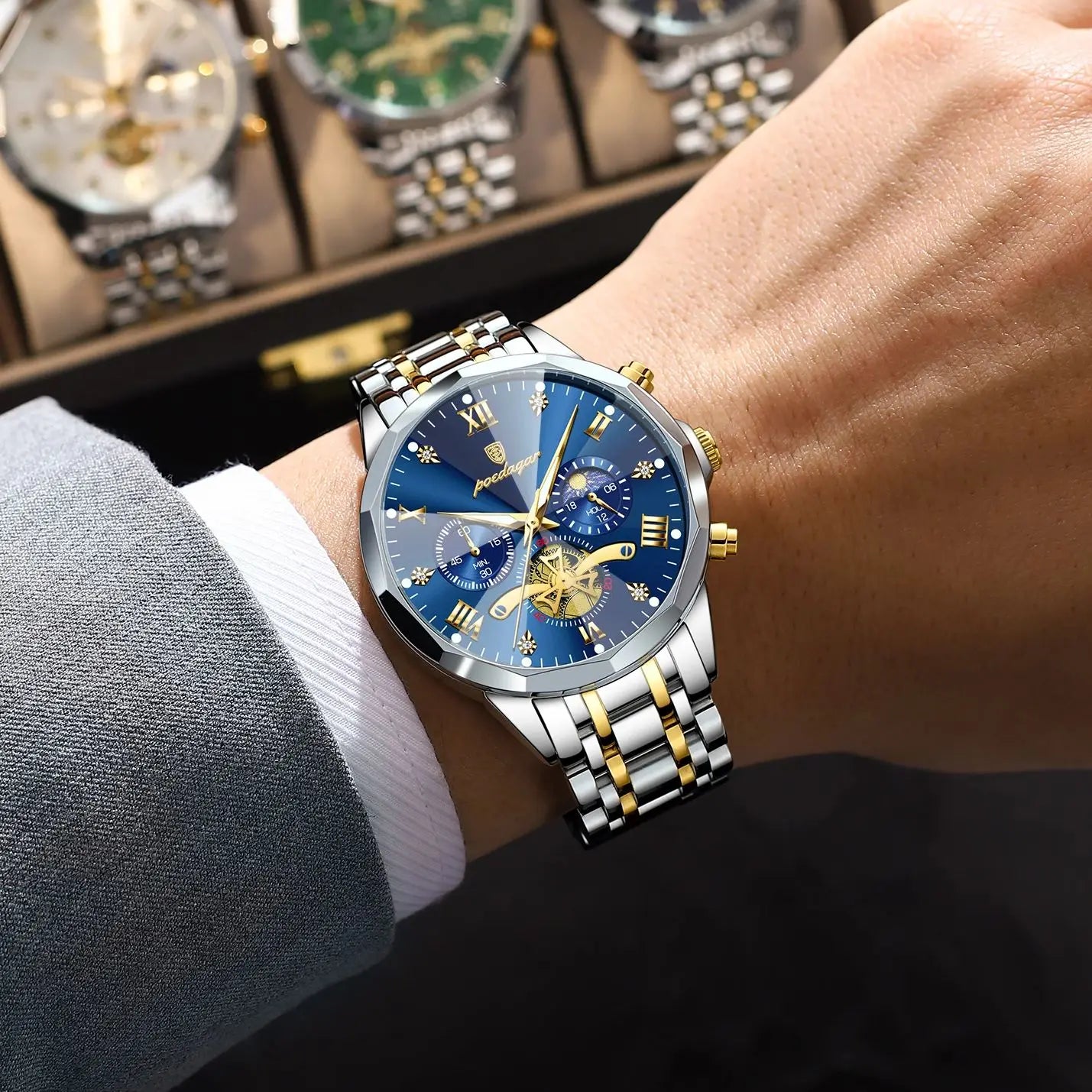 POEDAGAR Original Luxury Men's Watch Waterproof Luminous Chronograph Men Wristwatch Stainless Steel Quartz Watches For Man Reloj Beauty World Shop