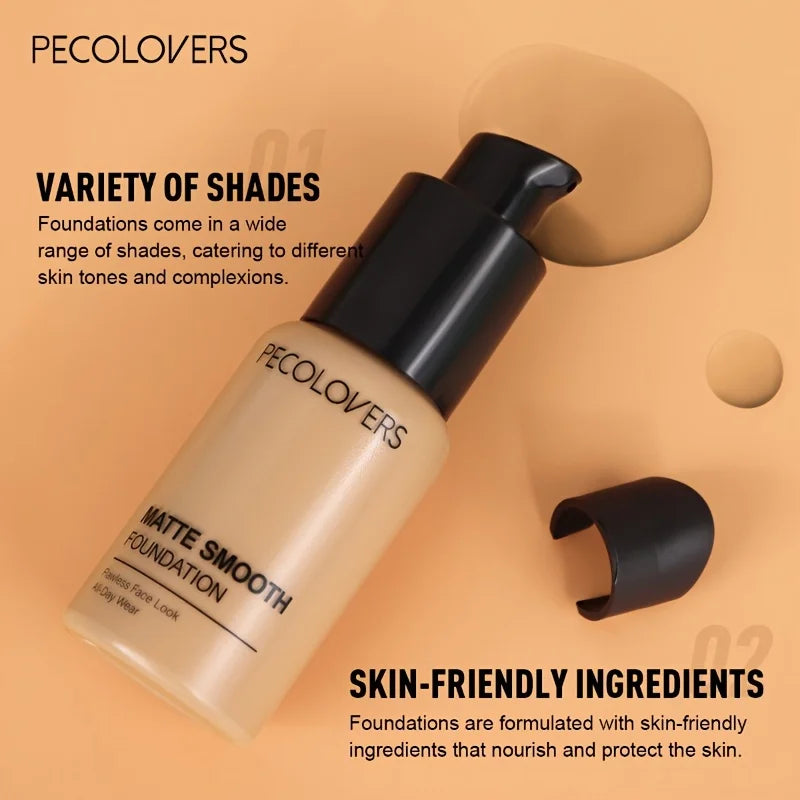PECOLOVERS Matte Finish Liquid Foundation - Oil-Control, Waterproof, Full Coverage Concealer for All Skin Tones Beauty World Shop