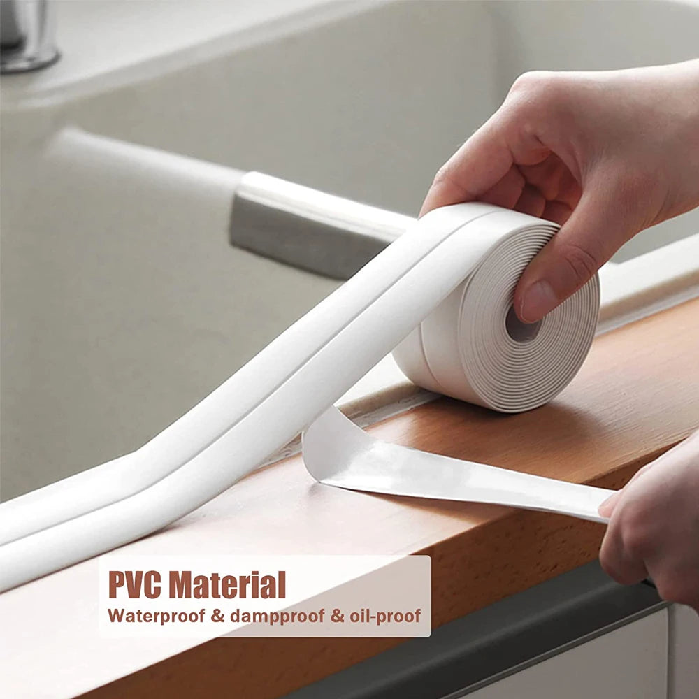 3.2M Bath Caulk Tape Self Adhesive PVC Oil-Proof Kitchen Sink Edge Corner Wall Sticker Waterproof Toilet Sealing Strip Tape Beauty World Shop