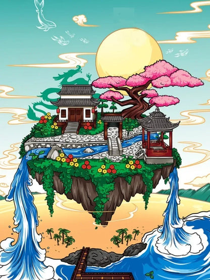 MOC Peach Blossom Pool Cherry Tree House Building Block Chinese Architecture DIY Bricks Cherry Blossom Toy for Kids Adult Gift Beauty World Shop