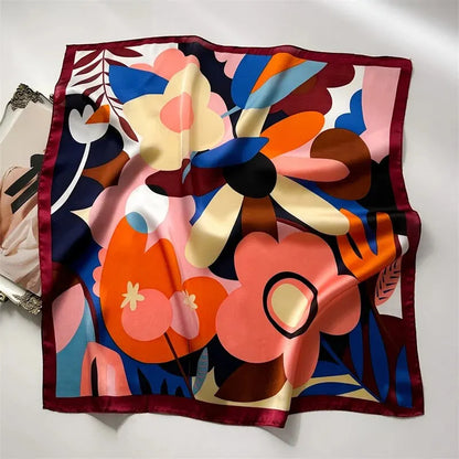 Luxury Print imitation Silk Square Scarf Women Spring Neck Tie Shawl Wraps Female Hair Hand Wrist Headkercheif Hijab Bandana Beauty World Shop
