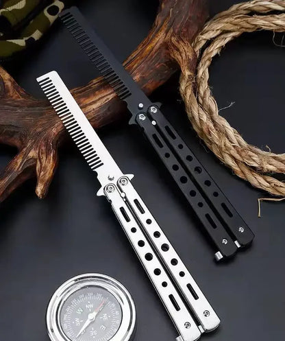 Stainless Steel Foldable Comb for Butterfly Knife Practice Training Beard Moustache Styling Tool Hairdressing Salon Brush Beauty World Shop