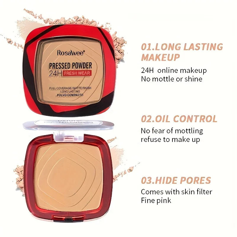 Matte Full Coverage Pressed Powder Foundation With Puff Applicator, 24H Fresh Wear Matte Weightless Finishing Powder Makeup Beauty World Shop