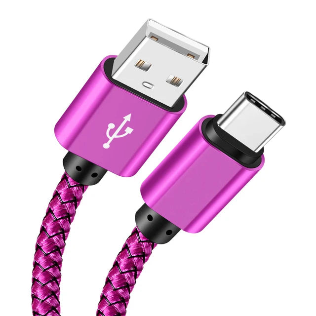 USB A to Type C Charging Cable 2A Fast Charger Nylon Data Cable 1M 2M 3M For Iphone Android Huawei Samsung TypeC Charging Device Beauty World Shop
