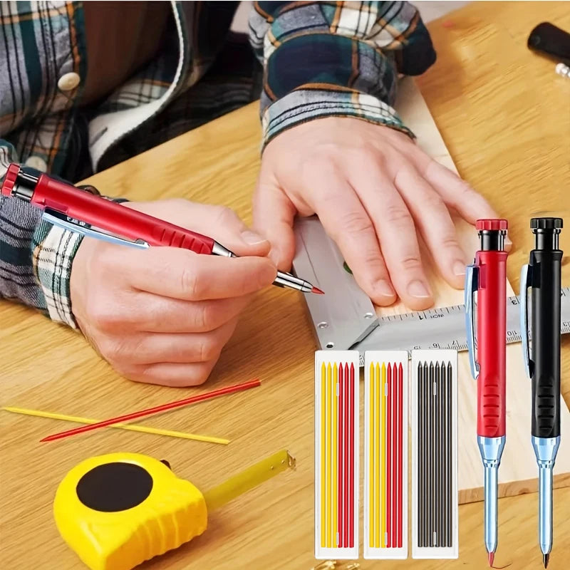 Solid Carpenter Pencils Set with 16Refills, 2.8mm Deep Hole Mechanical Pencil Marker Construction Pencils Woodworking Drafting Beauty World Shop