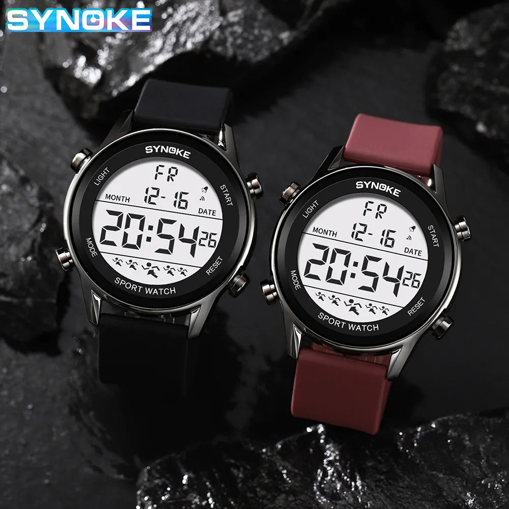 SYNOKE Men Outdoor Sports Multifunctional Waterproof Large Screen Display Luminous LED Digital For Men Fashion Silicon Watch Beauty World Shop