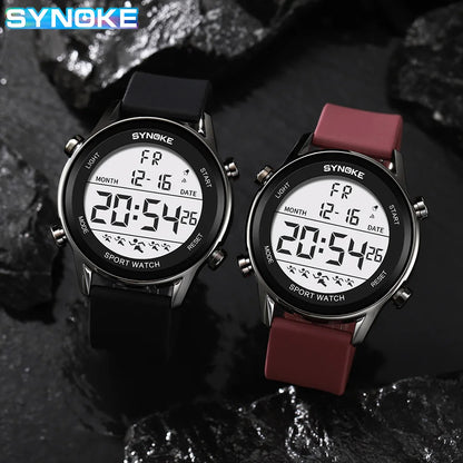 SYNOKE Men Outdoor Sports Multifunctional Waterproof Large Screen Display Luminous LED Digital For Men Fashion Silicon Watch Beauty World Shop
