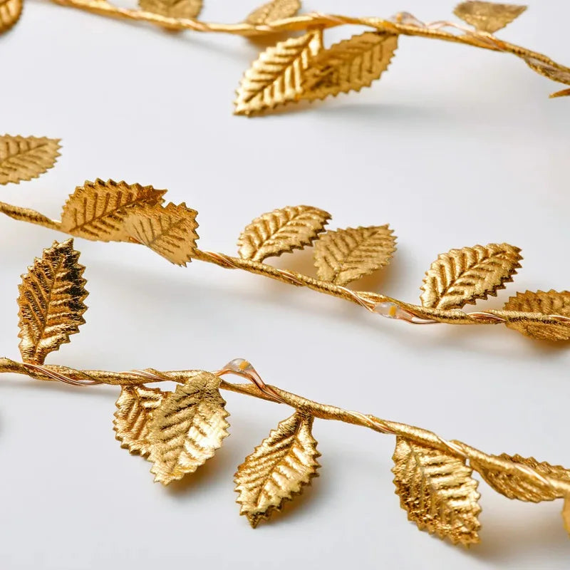 2M 20LED Golden Leaves String Fairy Lights For Wedding Birthday Party Decoration Home Garden Artificial Plant Garland Vine Light Beauty World Shop