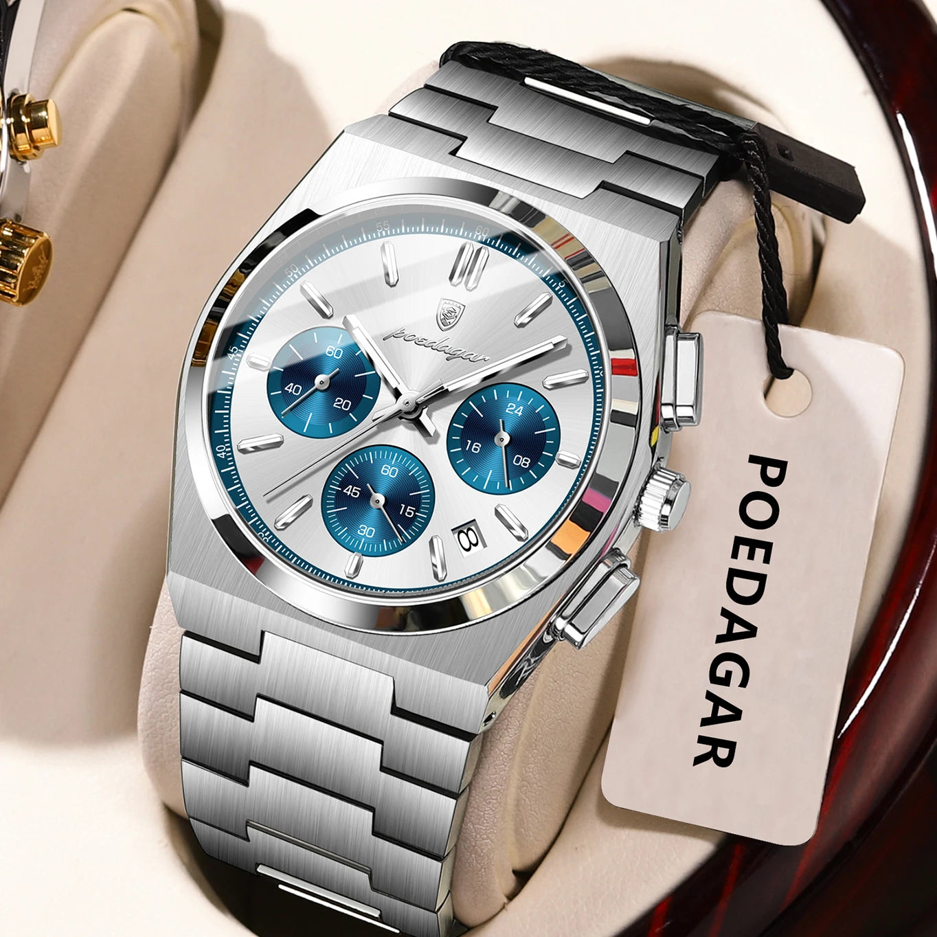 POEDAGAR Fashion Man Watches Chronograph Date Stainless Steel Casual Men Wristwatch Waterproof Luminous Men's Quartz Watch Reloj Beauty World Shop