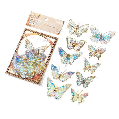5Style 20pcs/pack INS Butterfly PET Sticker Pack Ice Crystal Laser Gold DIY Handbook Decoration 3D Scrapbook Beauty World Shop