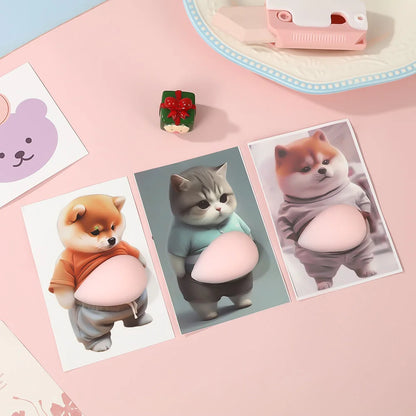 3D Shiba Inu Dog Belly Sticker - Cute puppy wearing orange outfit with soft pink background, silicone self-adhesive Beauty World Shop