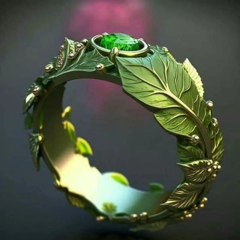 Fashion Green Color Leaf  Inlay Zircon Rings For Women Birthday Party Gift Accessories Custom Jewelry Beauty World Shop