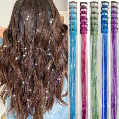 20 Inch Glitter Tinsel Hair Extensions with Clips In, 6Pcs/Set Synthetic Clip in Sparkle Fairy Hair Accessories for Women Kids Beauty World Shop