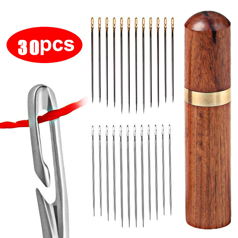 30pcs Blind Sewing Needle Elderly Stainless Steel Quick Automatic Self-Threading Needle Stitching Pins DIY Punch Needle Threader Beauty World Shop