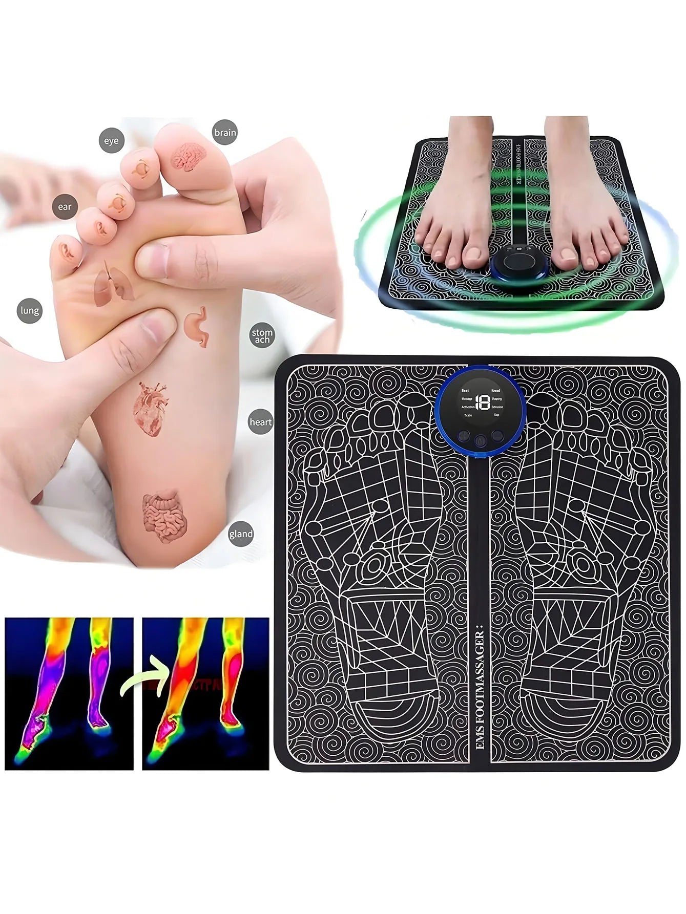 EMS Foot Massager Rechargeable Massage Pad Foot Relaxation Pad Electric Foot Massage Tools Promote Blood Circulation Beauty World Shop
