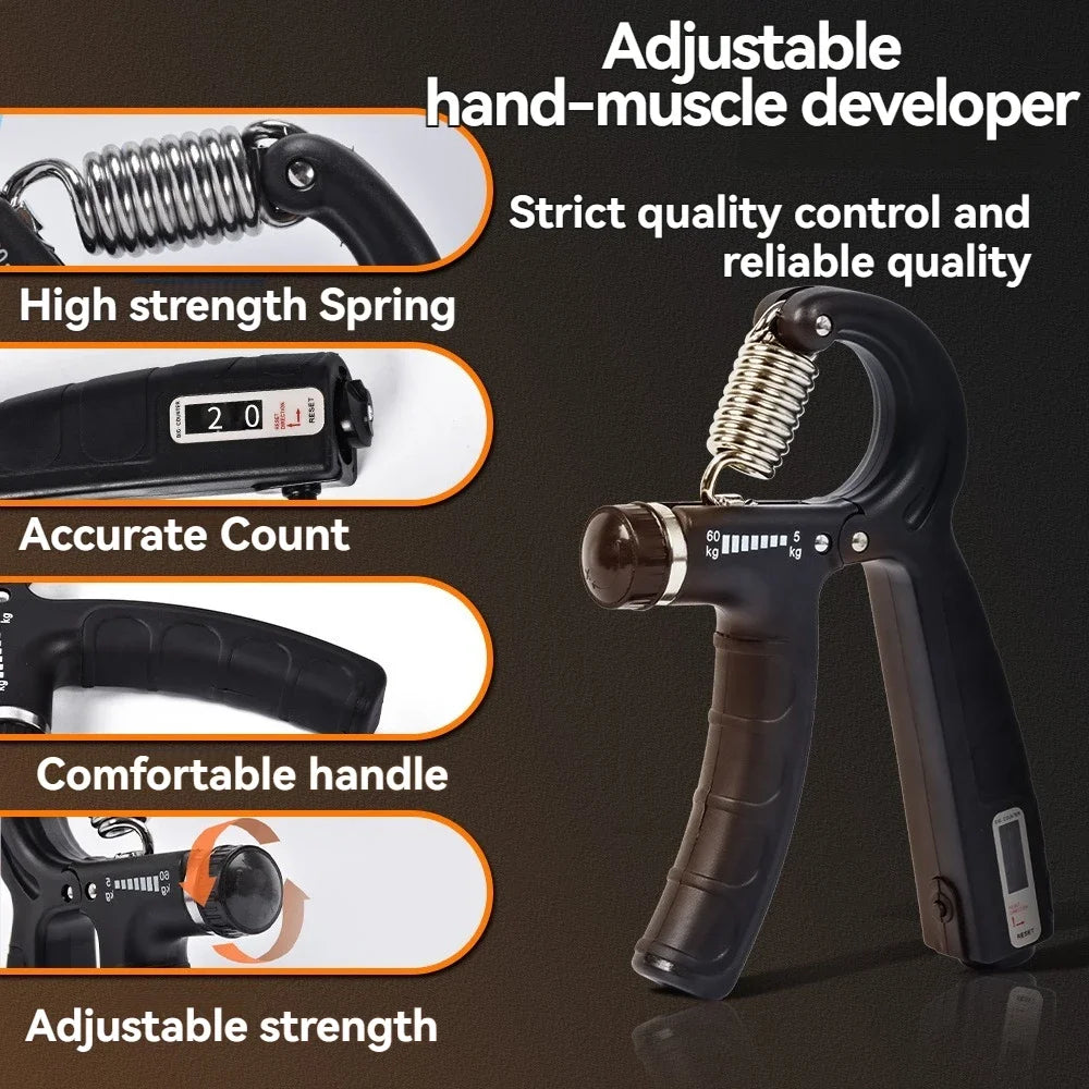 5-60kg Adjustable Hand Grip Strength Strengthener Trainer Full Set With Counter Wrist Forearm And Hand Exerciser For Muscle Beauty World Shop