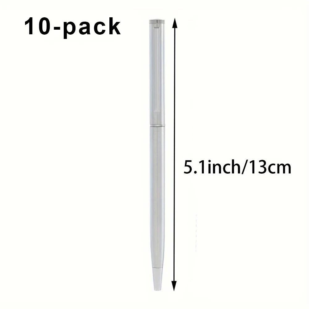 5/10/20Pcs Stainless Steel Ballpoint Pens, Silver Metal Medium Nib Smooth Twist Writing Pens for Office School Beauty World Shop