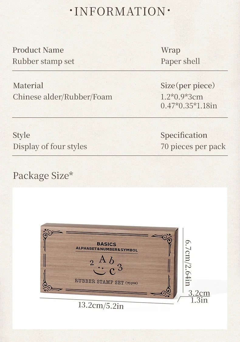 Journal GO 70pcs/set Wooden Rubber Alphabet Letter Number Stamp Set for Card Collage Junk Journal Scrapbooking DIY Standard Seal Beauty World Shop