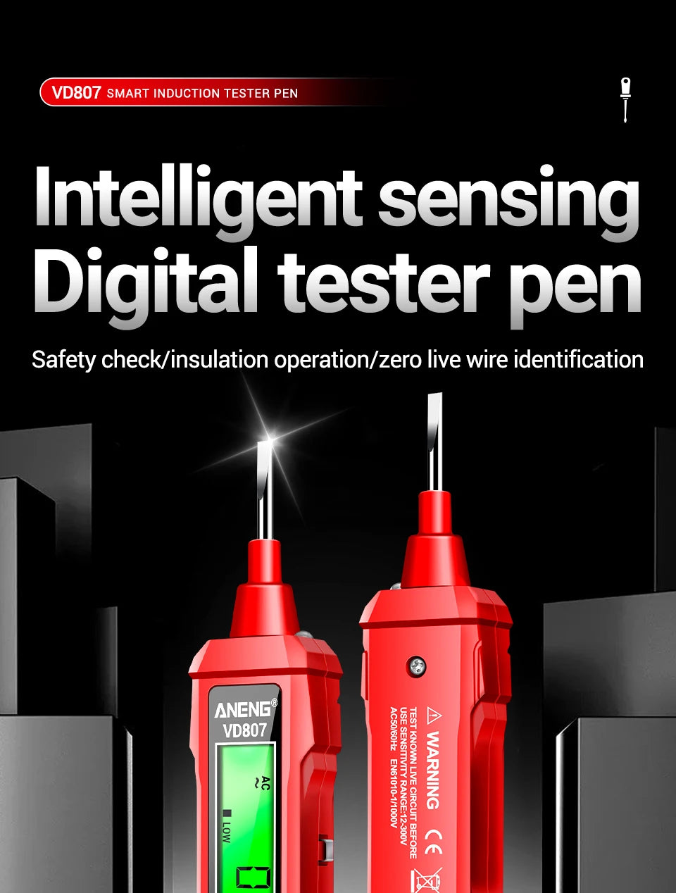 ANENG VD807 One-word Induction Portable 50/60Hz Smart Electric Pen Tester NCV Sensor AC 12-300V Non-contact Wire Detector Tools Beauty World Shop