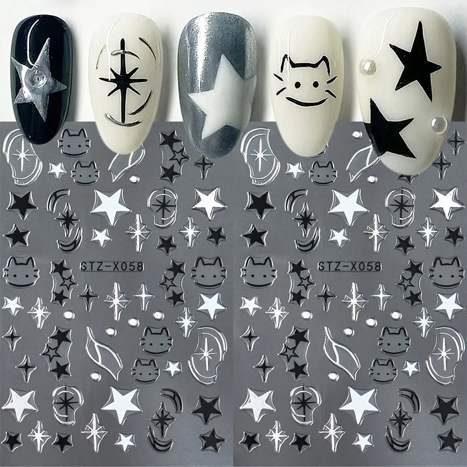 Black Silver Cat Animals Nail Sticker Decals Y2K Charms Cute Dog Cartoon Adhesive Sliders Foils For Manicure Nail Art Decoration Beauty World Shop