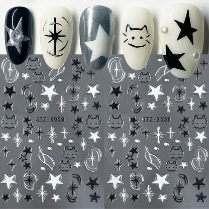 Black Silver Cat Animals Nail Sticker Decals Y2K Charms Cute Dog Cartoon Adhesive Sliders Foils For Manicure Nail Art Decoration Beauty World Shop
