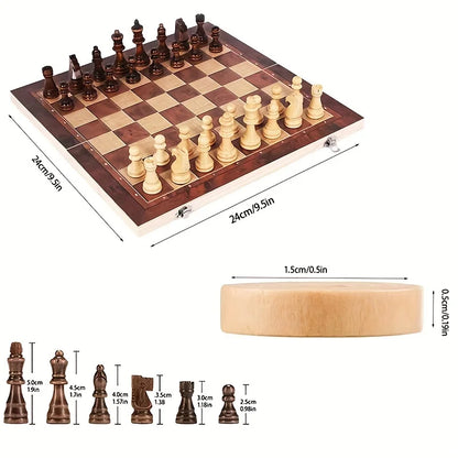 3 in 1 Chess Board, Folding Wooden Portable Chess Game Board, Wooden Chess Board for Adults(Chess + Checkers and Backgammon) Beauty World Shop