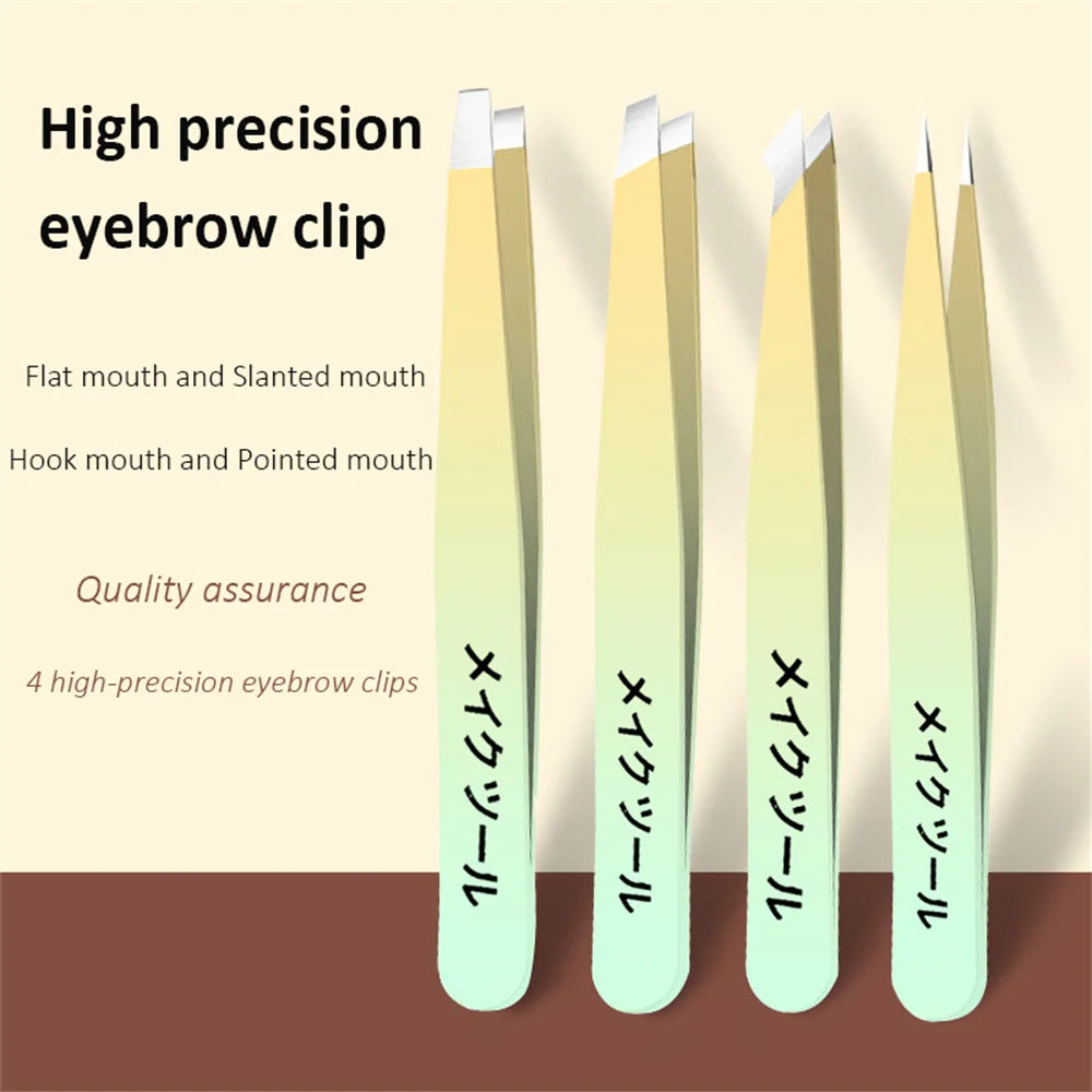 Ouriner Eyebrow Tweezers Set 4 Pcs Stainless Steel Eyebrow Forceps Professional Beauty Tool Set For Facial Hair Inward Growing Beauty Fashion