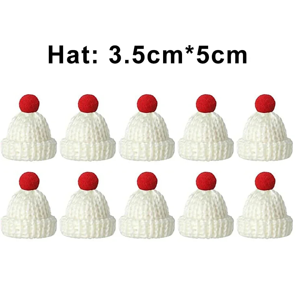 Mini Santa Knitted Hat & Scarf Small Christmas Costume for Cat Rabbit Doll Lollipop Bottle Cap DIY Xmas Party Dinner Decoration Beauty World Shop
