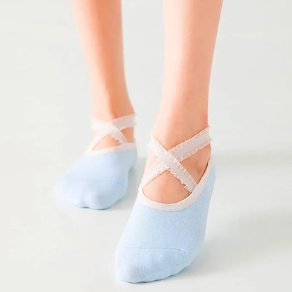 Solid Color Yoga Socks Professional Silicone Non-slip Ballet Pilates Socks Backless Breathable Bandage Cotton Dance Sports Socks Beauty World Shop