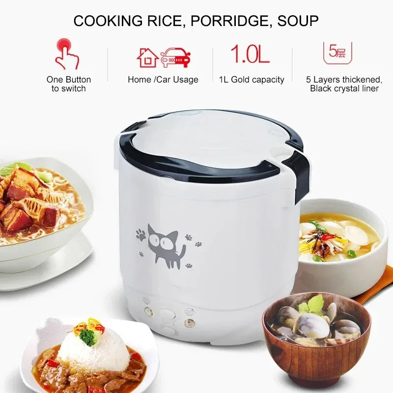 Electric Mini Rice Cooker Portable MultiCooker Household Rice Cookers 12V 24V 220V Pot Cooking Machine Pans For Car Truck Home Beauty World Shop