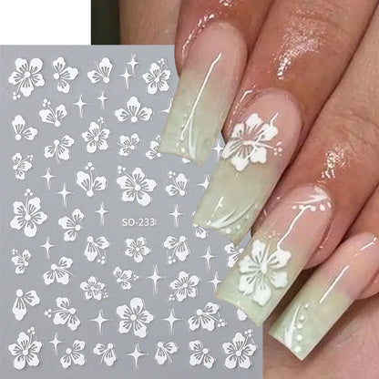 4pcs Hibiscus Flower Nail Art Sticker 3D White Pink Floral Decal Y2K Gold Silver Petal DIY Romantic Self-Adhesive Manicure Decor Beauty World Shop