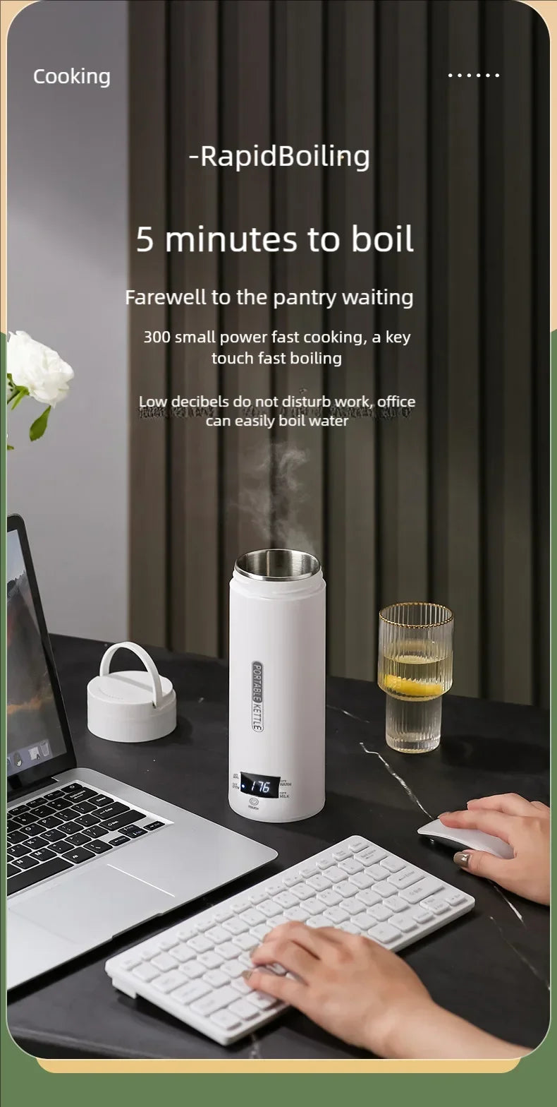 JFBONIN Electric Kettles Portable Tea Coffee Kettle Travel Boil Water Thermal Cup Anti-Scald Water Bottle English Menu Beauty World Shop