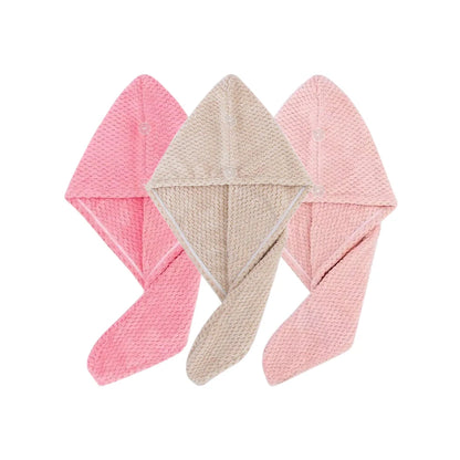 Solid color hair towel Textured dry hair cap 9.8 "X 25.5" absorbent hair towel wrap for button-down women Beauty World Shop