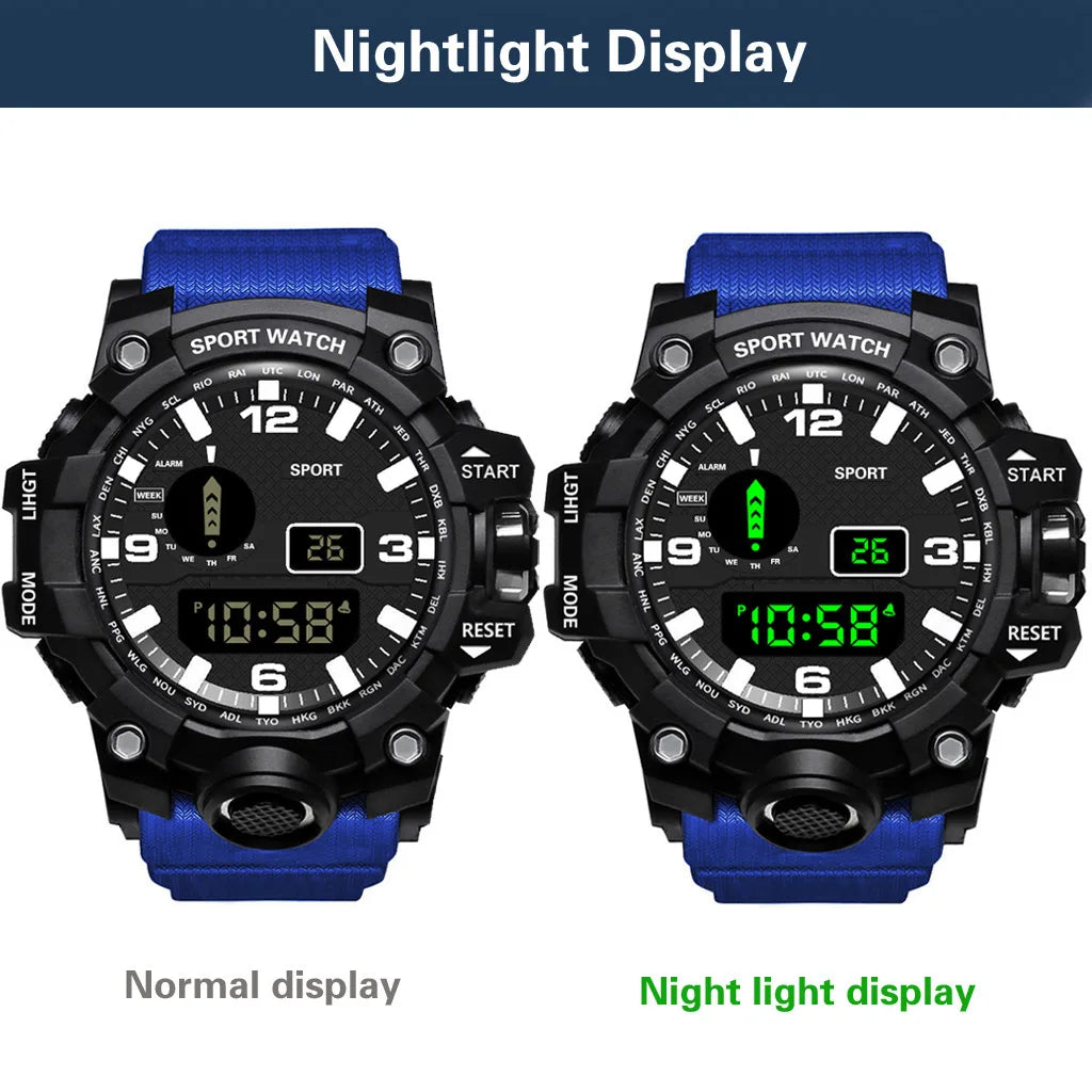 Fashion Men's Watch Sports Electronic Wristwatch Large dial Multifunctional Waterproof Luminous Alarm Kids Male's Military Watch Beauty World Shop